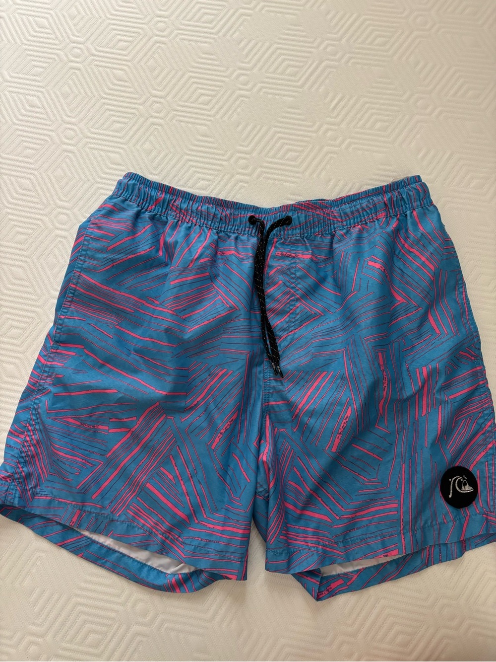 Quiksilver Blue & Pink Abstract Stripe Swim Trunks - Men's